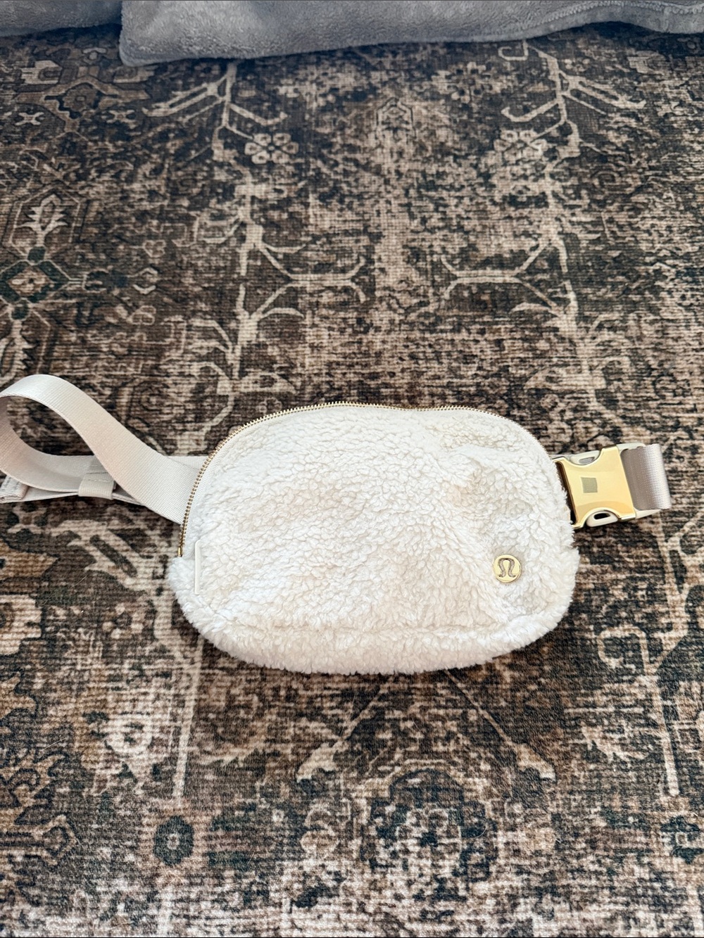 lululemon athletica Cream Sherpa Belt Bag with Gold Hardware